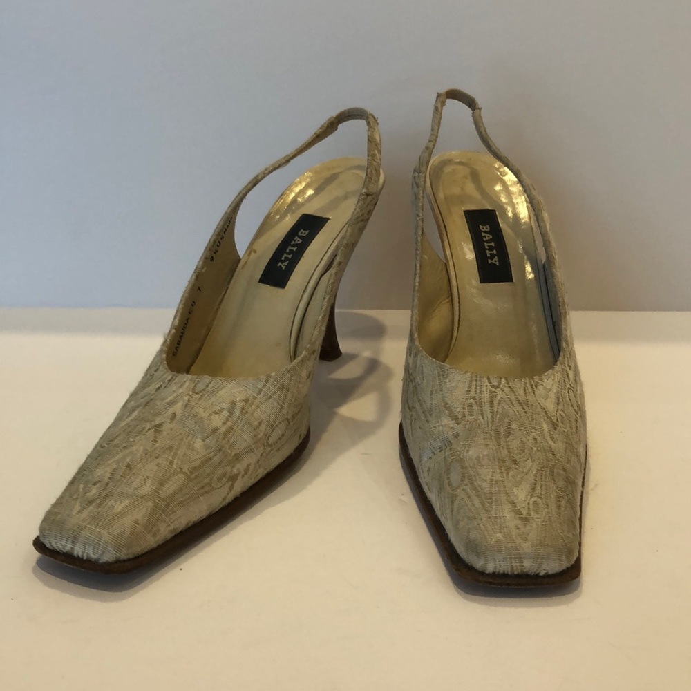 Bally Cream Moire Linen 3.5-inch Heels 9.5 B